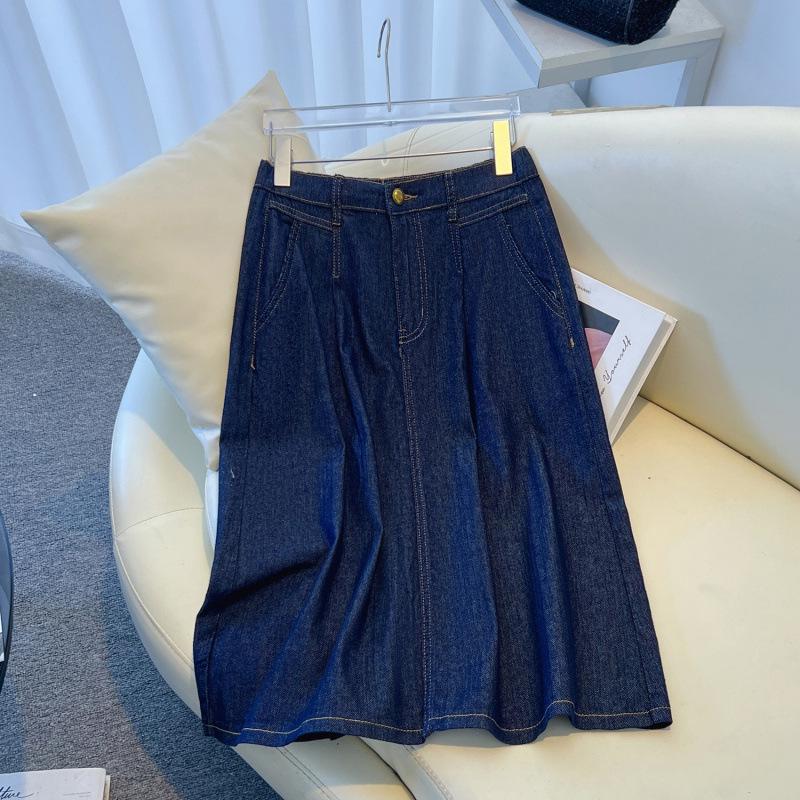 

Plus Size Elastic Waist Denim A-line Skirt - Autumn Collection 3XL