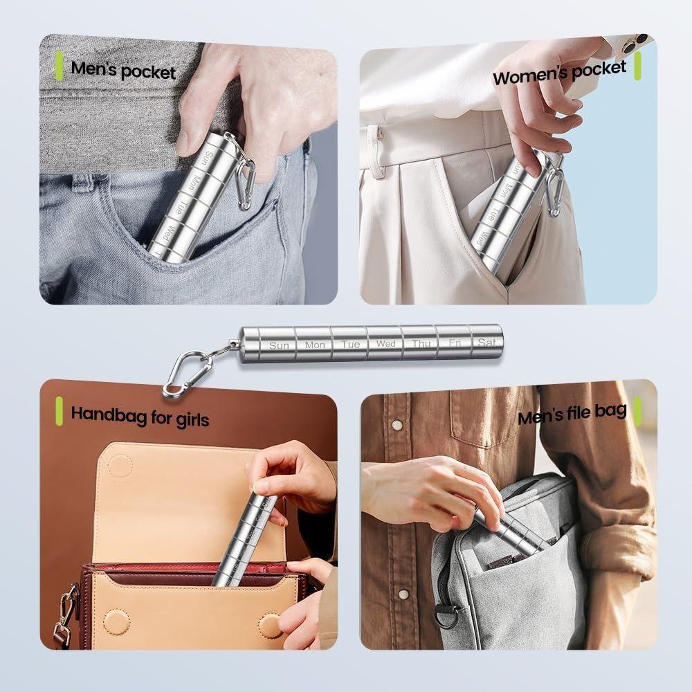 Compact Weekly Pill Box Aluminium Zinc Zinc Alloy Medicine Organizer Lightweight 7 Day Pill Case  Travel