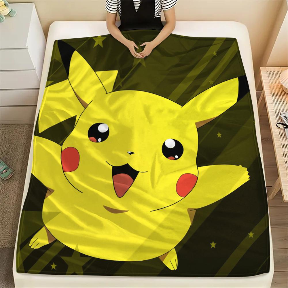 Cartoon Pikachu pattern Flannel Blanket, High quality Comfortable for All Seasons, Home Decor, Warmth and Comfort, Perfect for Gifts.