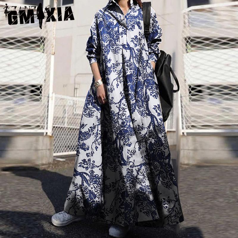

GMXIA Женское платье макси свободного кроя с длинными рукавами и цветочным принтом XXXXXL синий