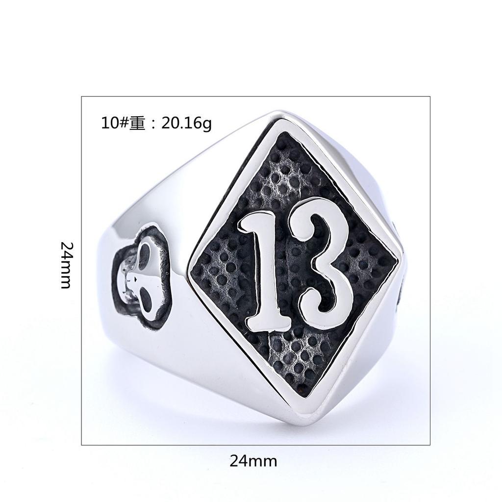 Serie Moto d'Epoca Numero Fortunato 13 Teschio Anello da Uomo in Acciaio Inossidabile Vintage