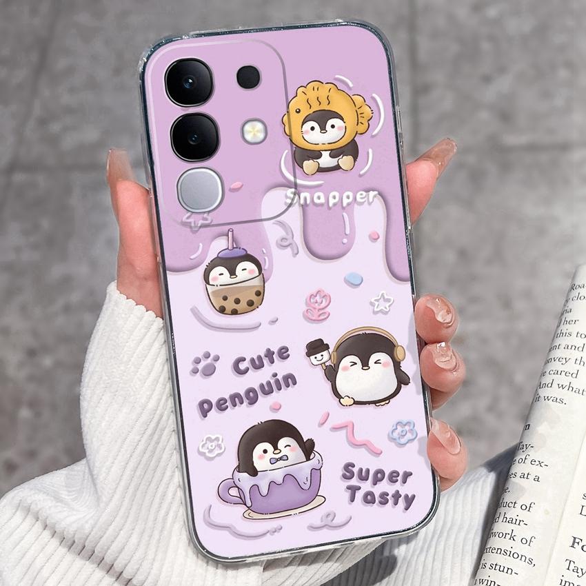 Shockproof Silicone Phone Cases For Vivo Y29 Y29s Y28 Y27 Y27t Y22 Y22s Y21 Y21e Y21s Y20 Y20i Beautiful Lavender Pattern Clear Covers For Vivo Casing