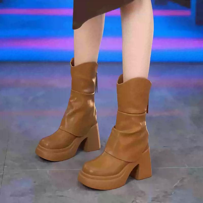 fashion Vintage Platform Women Ankle Boots Fashion Short Booties Autumn Winter Thick High Heels Ladies Shoes