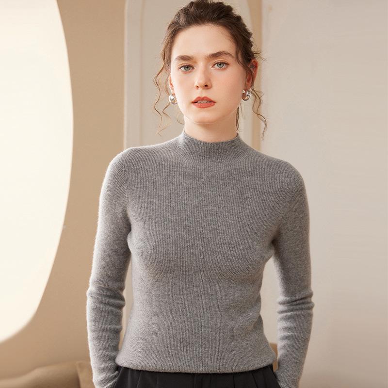 Women's Slim-Fit Cashmere Knit Long-Sleeve Base Layer: Warm, Comfortable, Soft, and Skin-Friendly