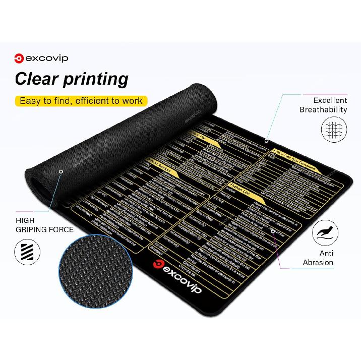 Python Commands Shortcuts Mouse Pad -80x30x0.2 Cm Extended Large Cheat Sheet Mousepad PC Office Spreadsheet Keyboard Mouse Mat Non-Slip Stitched Edge