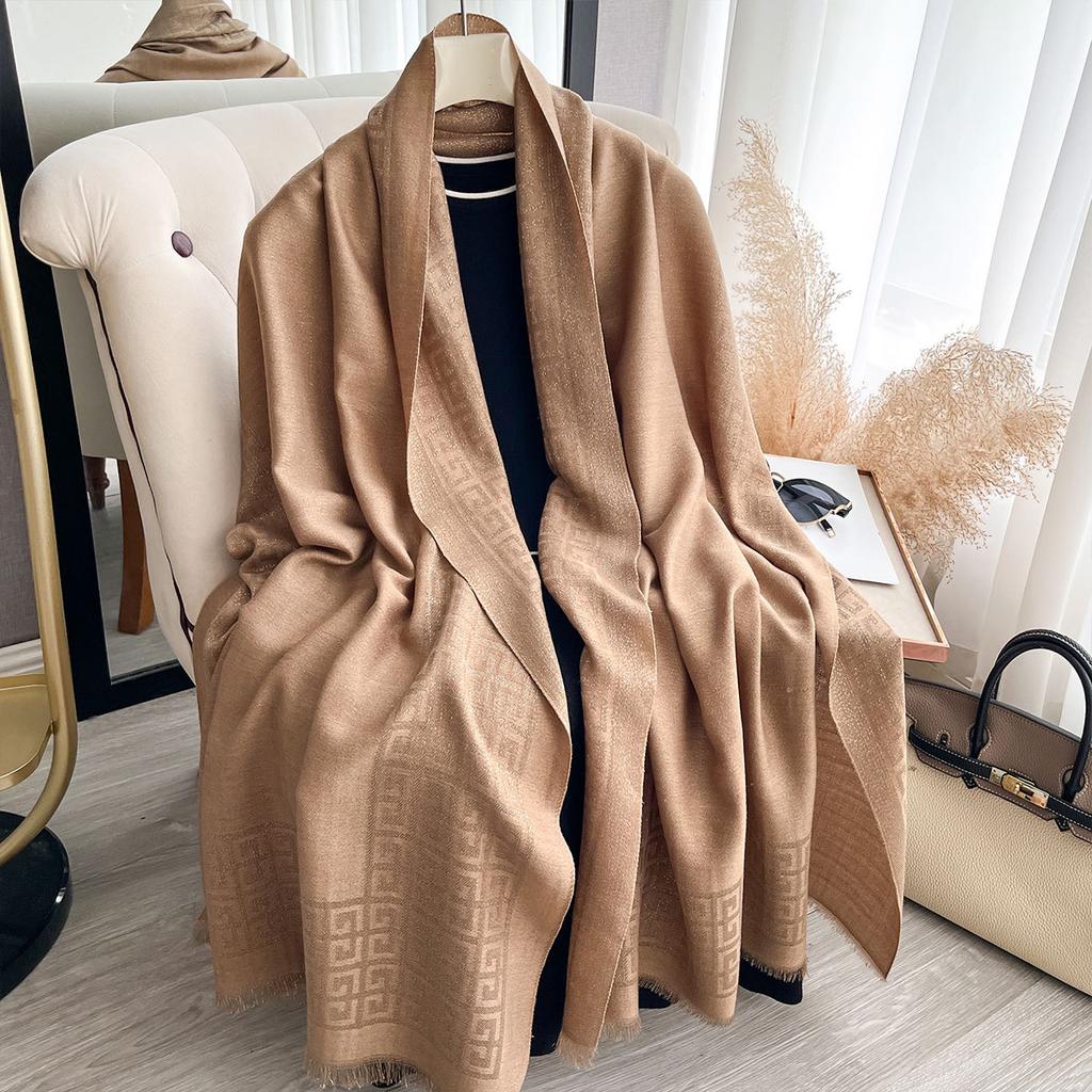 Fashion Imitation Cashmere Elegant Scarf Shawl Dual-Purpose Shawl Korean Spring And Summer Classic Warm Gold Thread Scarf Women