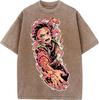 Japan Anime Demon Slayer Kamado Tanjirou Printed Tshirt Men Casual Cotton T-shirts Vintage Washed Tee Harajuku Male T Shirt
