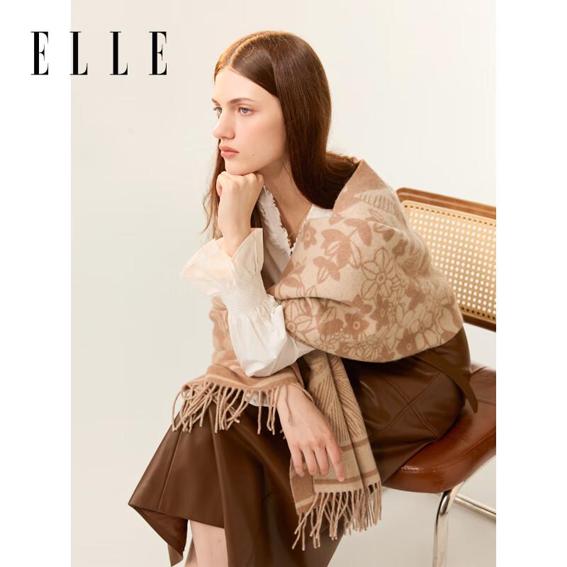 ELLE Women's 100% Merino Wool Jacquard Scarf & Shawl Gift Set