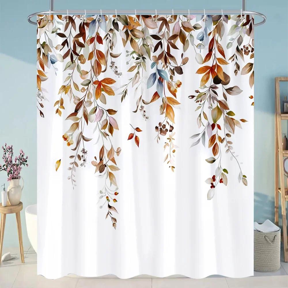 Beautiful Plant Flower Shower Curtain Eucalyptus Leaf Cherry Blossom Scenery Cat Butterfly Polyester Bath Curtain Bathroom Decor