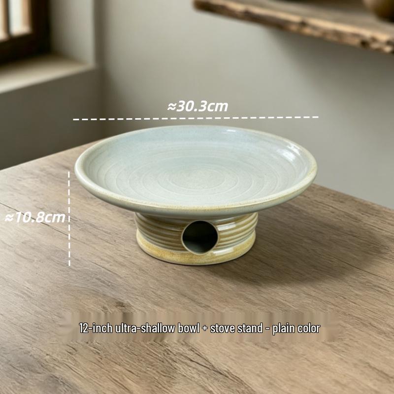 Retro Ceramic Tableware: Earthen Pot with Alcohol Stove for Warming Dishes