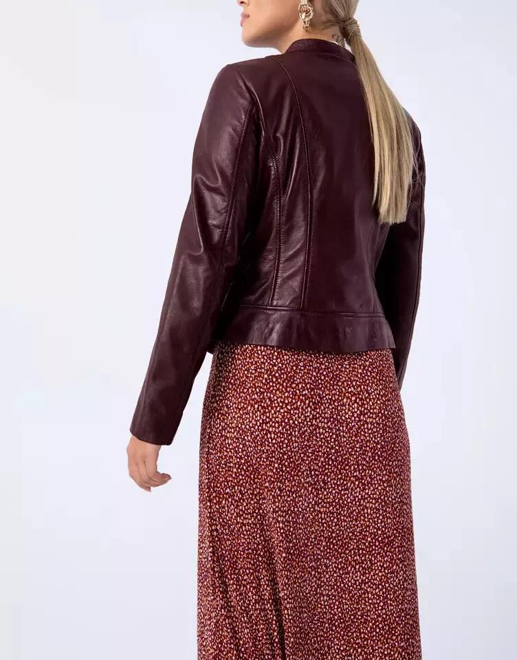 Burgunderfarbene Motorradjacke Damen Echtweiches Lammleder