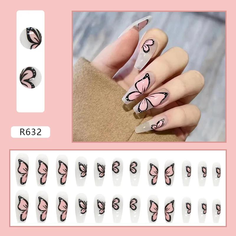 24Pcs French Tip Extra Long Ballerina Press On Nails Detachable Artificial Fake Nails Wearable Nail Art Tips