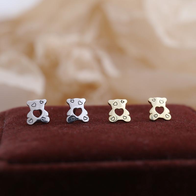 Cute Empty Love Bear Earrings for Women Korean Style Simple Versatile Small Personalized Earrings