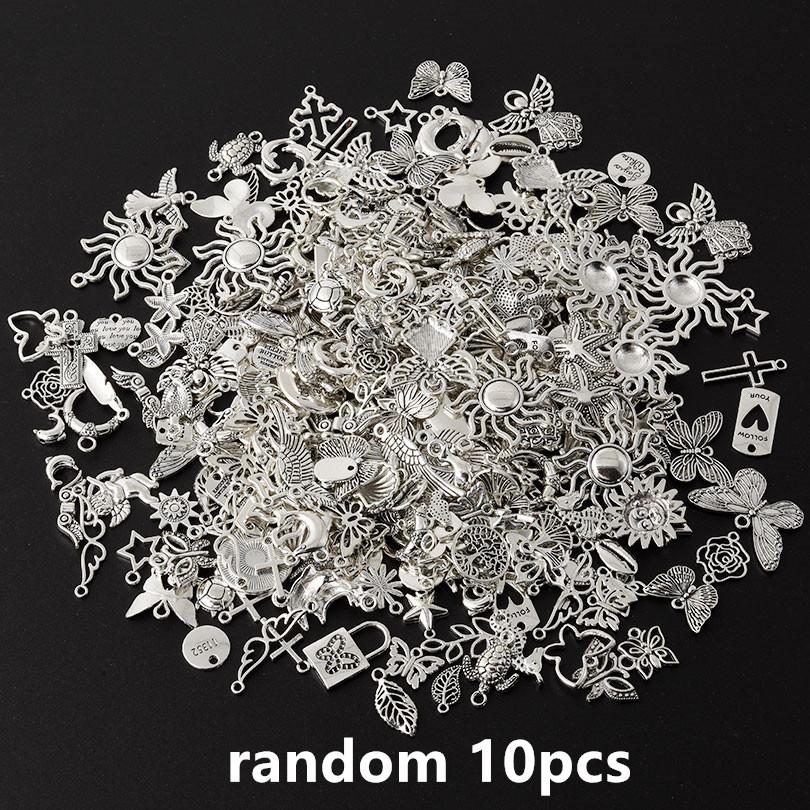 Random Mix 10/20/30/50/100pcs Alloy Metal Charm Sun Moon Star Butterfly Cross Sea Animal Pendants For Jewelry Making Accessories