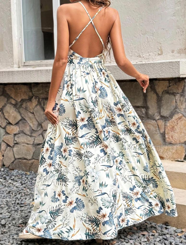 Elegant Sleeveless Deep V-neck Lace-up Beach Dress for Women