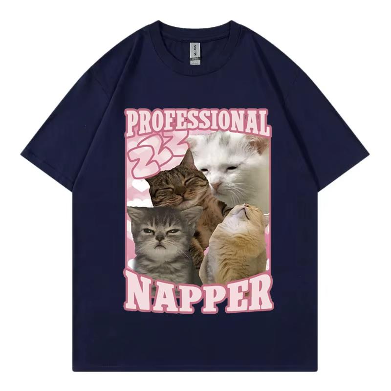 Professional Napper Funny Cat Meme T-shirt Kawaii Unisex Fashion Short Sleeve T-shirts High Quality Cotton Clothing Tee Shirt