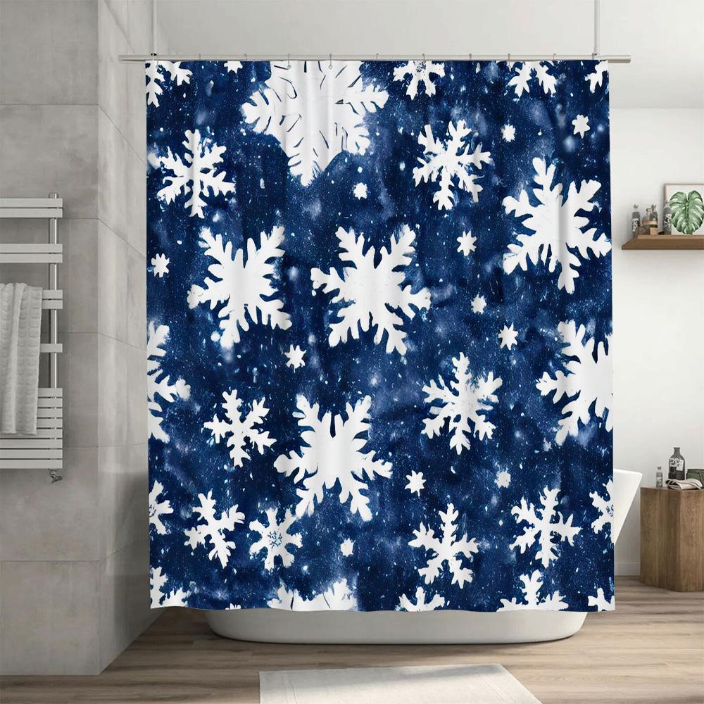 GAEWinter Shower Curtain Snowflake Decorations Bath Mat Set In Navy Blue for Bathroom Decoration Supplies 168x205cm