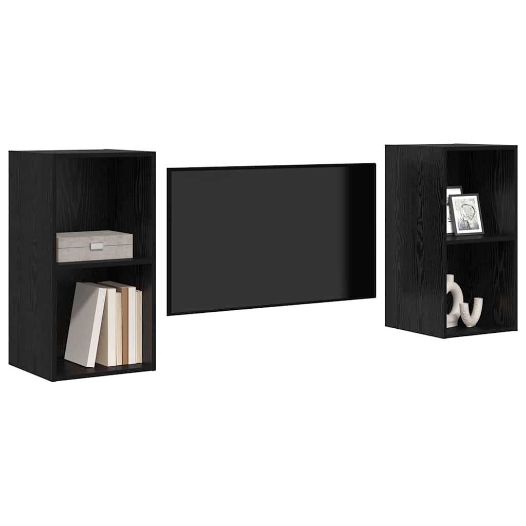 vidaXL TV Cabinet Set 2 pcs Black Oak Look 37 x 37 x 72 cm