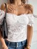 Women's Sexy Hollow Out Neckline Slim One Shoulder Lace Blouse Top