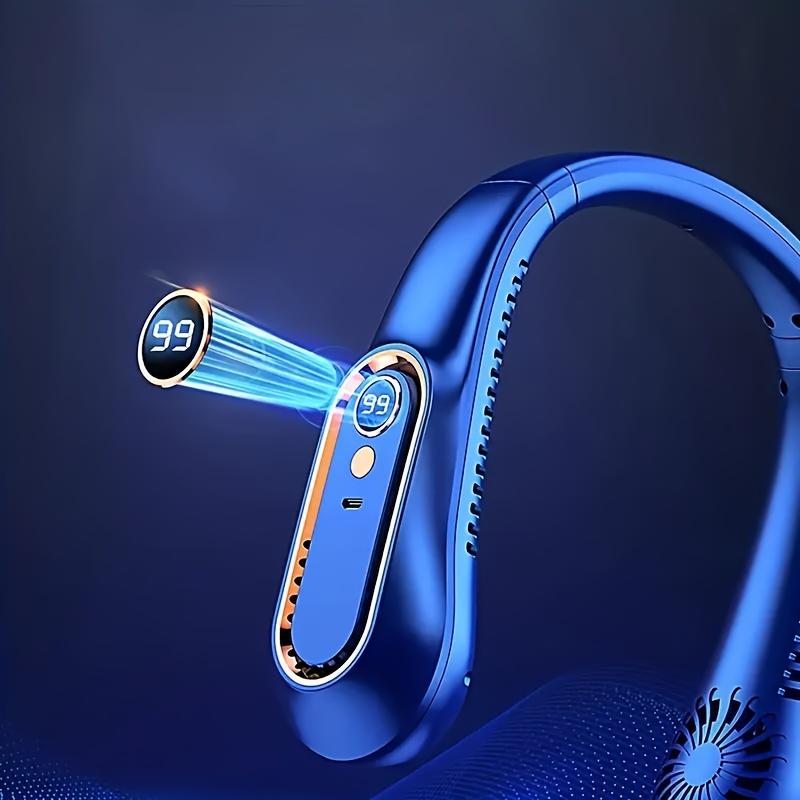 Portable Wearable Bladeless Neck Fan - 5 Wind Speeds, Digital Display, Rechargeable Lithium Battery, and ABS Material for Indoor and Outdoor Use