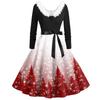 Women's Fashion V-Neck Casual Slim Christmas Printed Long Sleeve Hair Collar Dresses