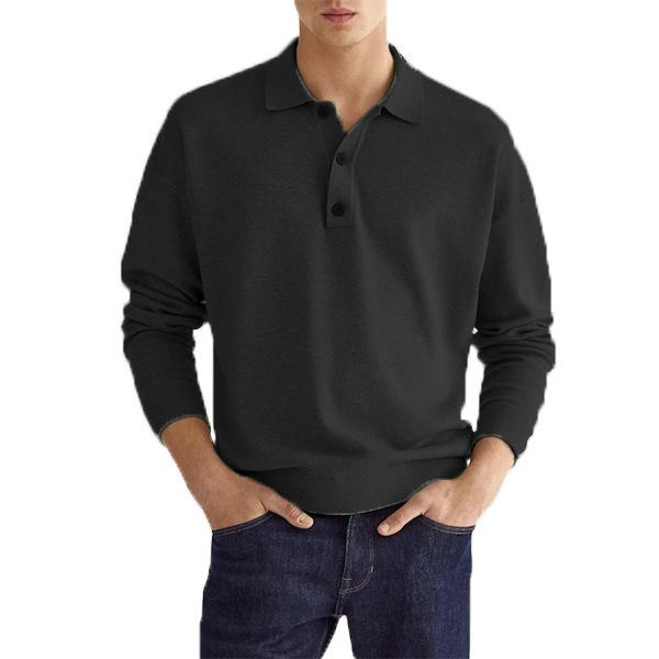 Spring and Autumn Men's Fashion Solid Color Long Sleeve V-neck Buttons Breathable Casual Men's Polo Shirt Long Sleeve Loose Business T-shirt