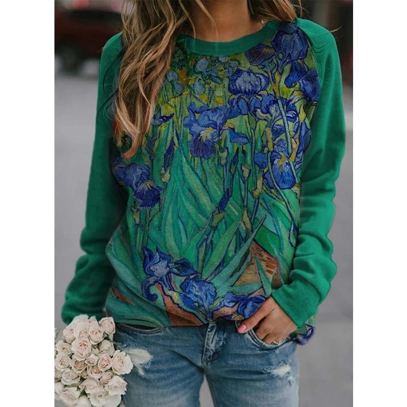 

Круглый вырез с принтом 3D цветов и растений, модные повседневные женские футболки с длинными рукавами 5XL