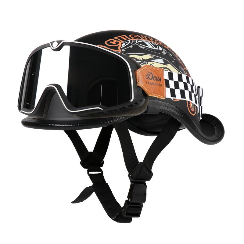 VGV Motorcycle Half Helmet Goggles Included Electric Vehicle Bike Riding Locomotive for Cruiser Retro Man Women Scooter Street