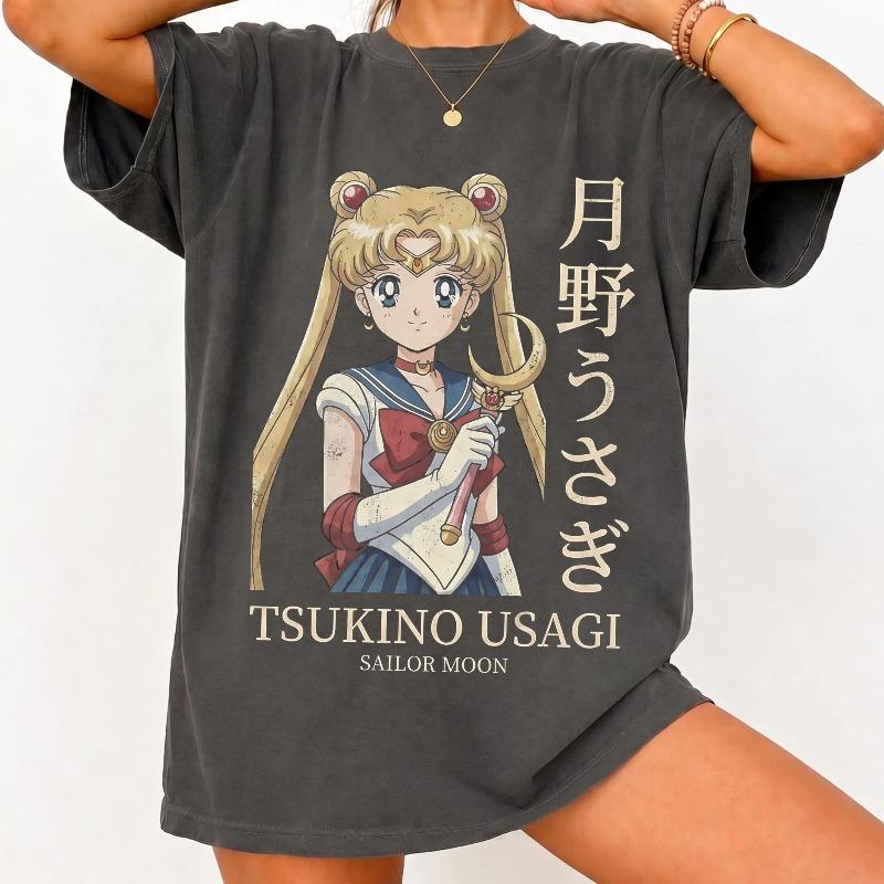 Sailor Moon Usagi Tsukino Vintage T Shirt Magical Girl Graphic Shirt Summer Unisex Loose And Breathable Cotton Tshirt Top