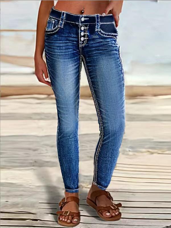 

European and American Women s Slim Embroidered Skinny Jeans XL синій
