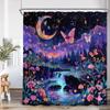 Rideau de douche Art Forêt Fantastique Lumière Polaire Papillon Psychédélique Sorcière Magique Nuit Lune Décor de Salle de Bain Rideau de Bain en Polyester