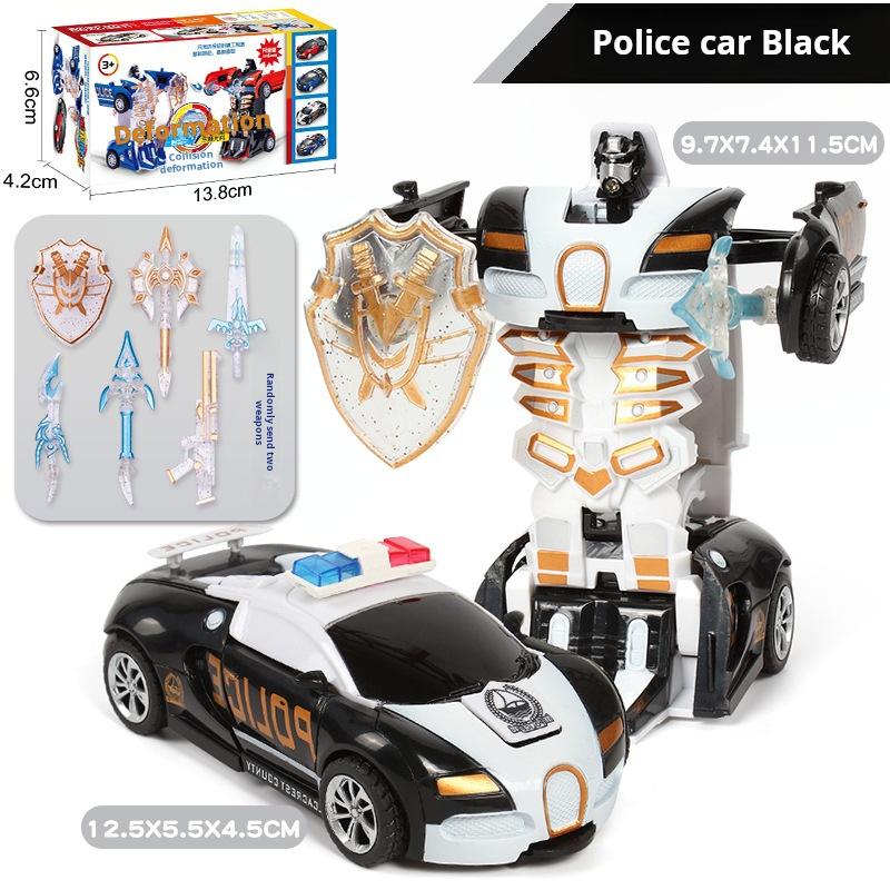 Non-Toxic Blue Children'S Collision Deformation Police Car Toy Children Inertia Impact One-Button Deformation Car