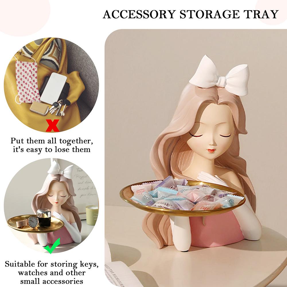 Cute Girl Storage Decor with Pallet Resin Sculpture Decor Entrance Crafts Candy Sundries Household Supplies for Home Living Room