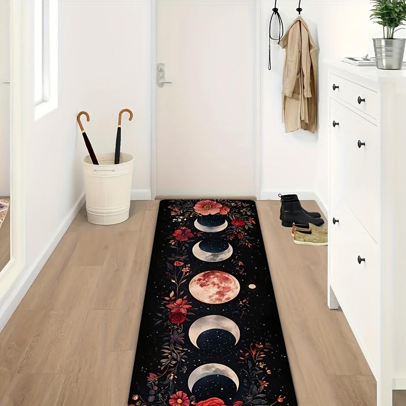 1Pcs Anti Fatigue Kitchen Rugs Bohemian Moon Phase Floral Print Waterproof Non Slip Thick Cushioned Mat