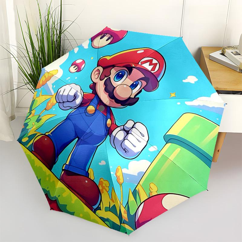 1pc Mario Adventure Automatic Open/close Folding Portable Cute Umbrella with 8-Rib Structure for Women/Men, All-Season Use A0901144
