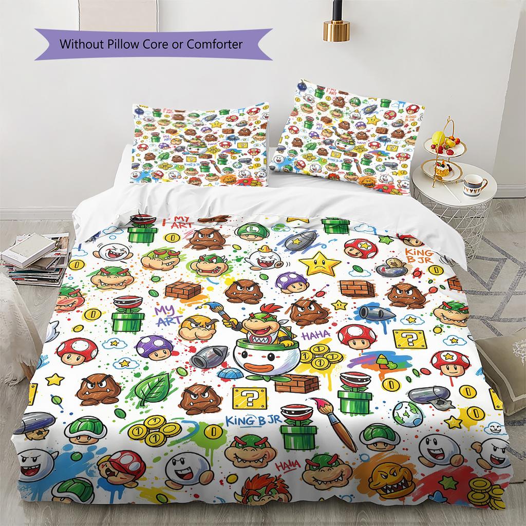 Super Mario 3pcs Bedding Set, Digital Printed Duvet Cover, No Insert, Children's Gift, Multi-Size -HYQ90