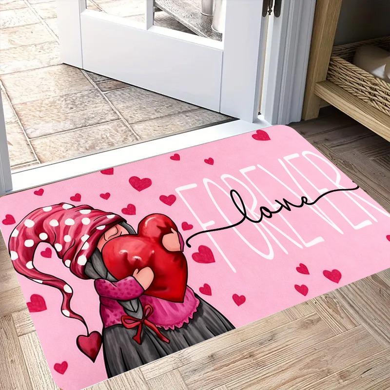 Curious Elf Welcome Floor Mat, Flannel Material, Durable Carpet, Valentine's Day Themed Interior Decor