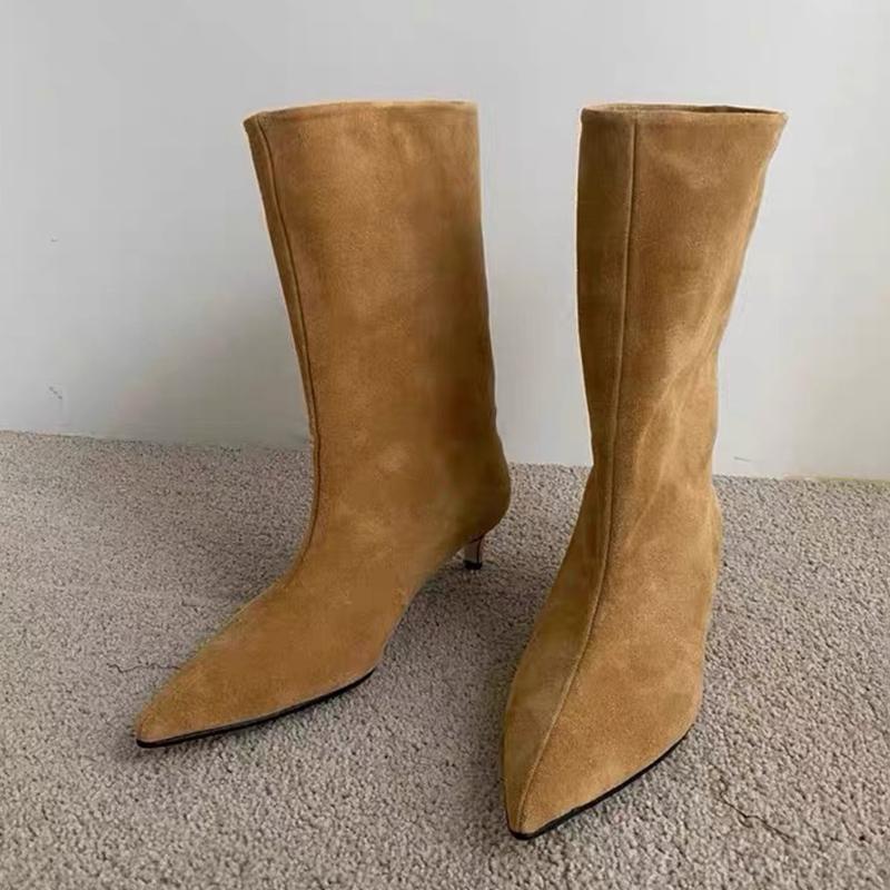 2026 Nowe Damskie Botki na Obcasie z Ostrym Czubkiem Zamszowe Modne Buty na Obcasie Projektant Luksusowe Zimowe Botki Eleganckie Seksowne Damskie Botki Chelsea