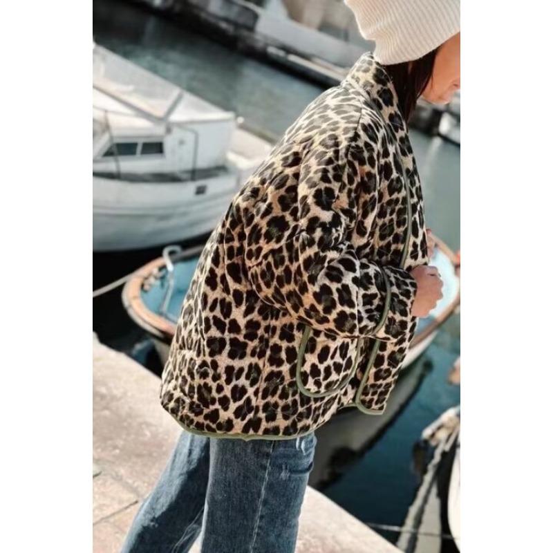 Winter Damen Festival Street Fashion Animal Print Revers Jacke