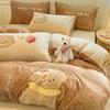 Korean Cartoon Applique Velvet Bedding Set - 4-Piece Warm Dorm Decor for Fall & Winter