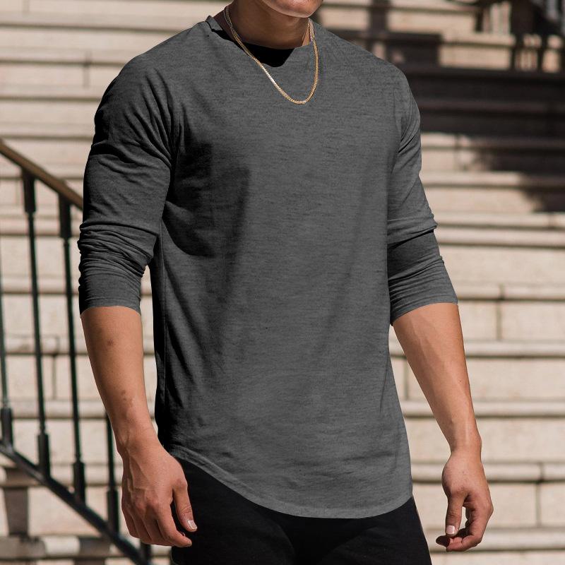 Autumn Winter Tops Fashion Men's T-shirt Long Sleeved Casual Round Neck Solid Color Top Base T-shirt