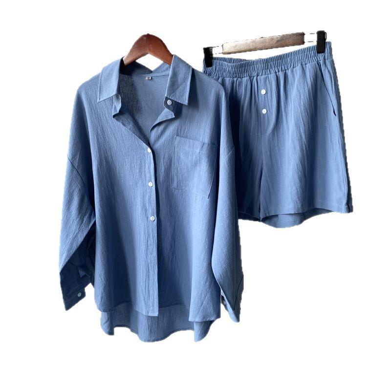 Women's Retro Plus Size Cotton Linen 2-Piece Set: 2024 High Waist Shirt and Loose Shorts
