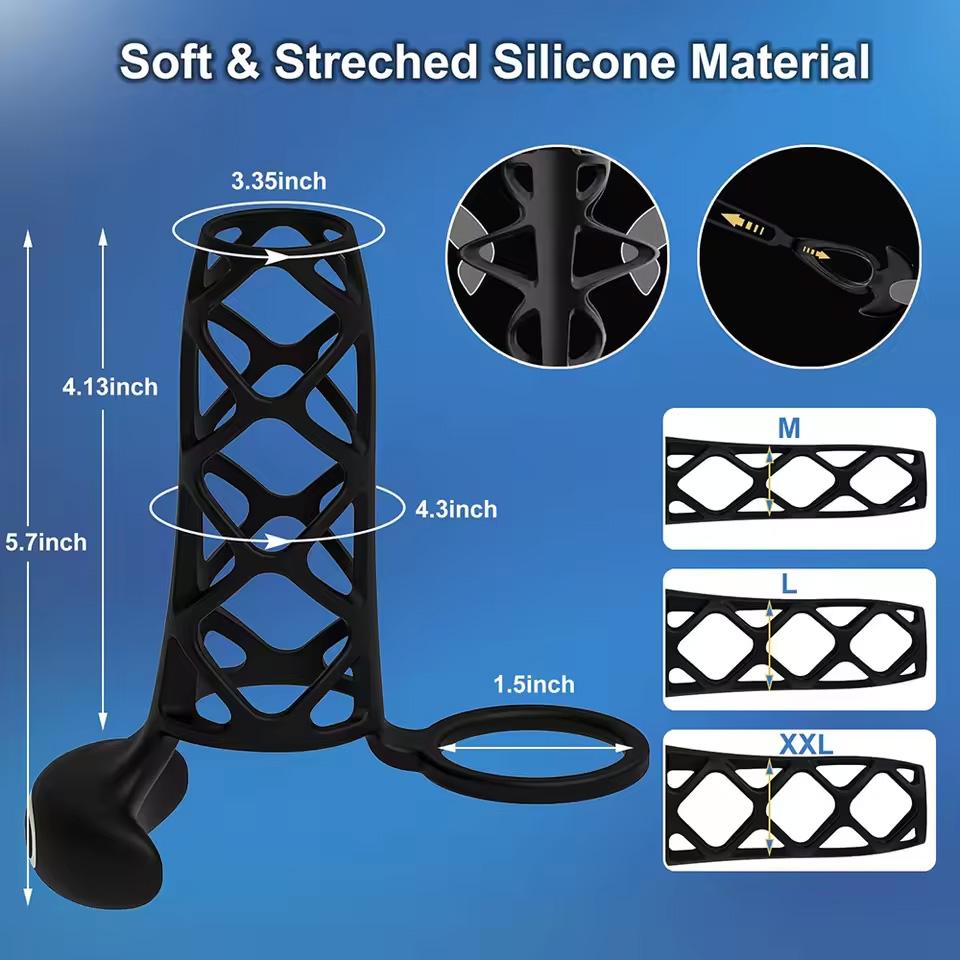 Vibrating Penis Ring Silicone Cock Cage Testicle Ring Ejaculation Delay Erection Cock Rings Sex Toys for Adults Sex Products