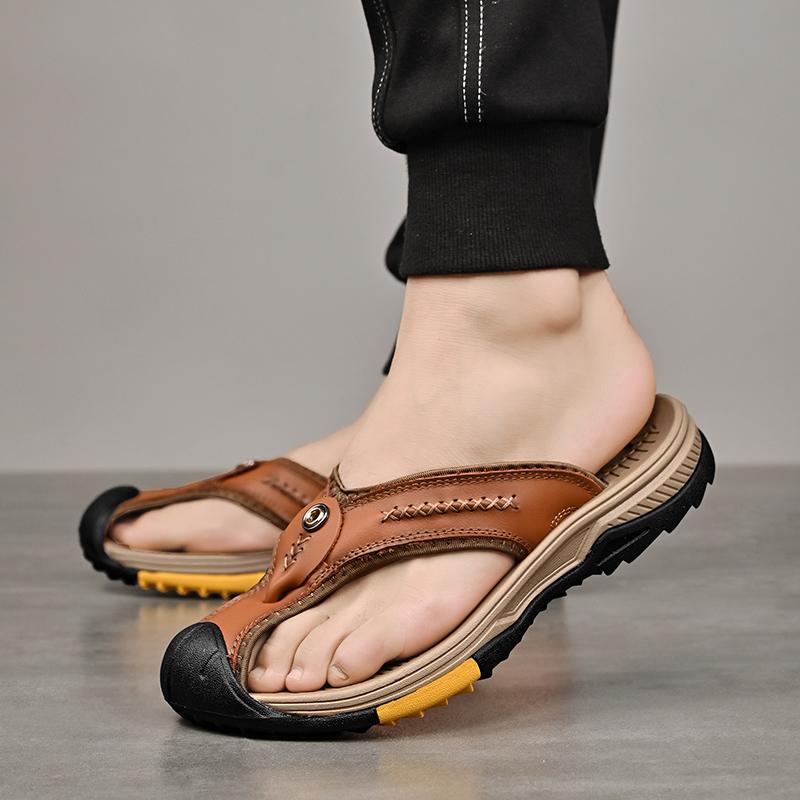 Summer Sandals Genuine Leather Flip Flops Men Classic Roman Sandals Comfortable Slipper Outdoor Casual Non-slip Beach Male Shoes