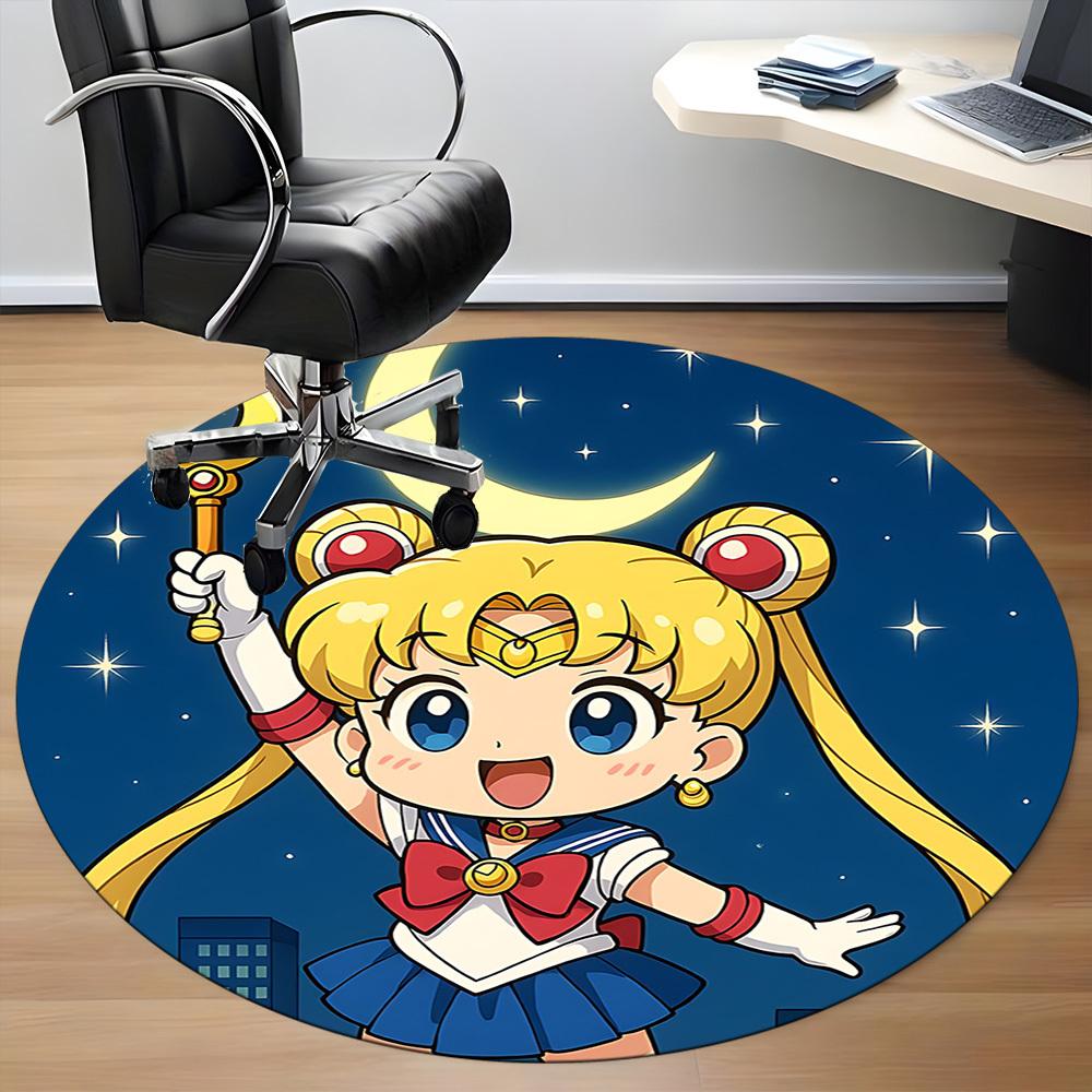 1pc Sailor Moon Office Round Area Rug, Indoor Mat Suitable For Office,Bedroom Living Room Home Decor, Room Deco a0926171