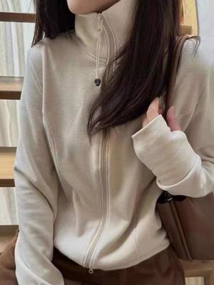 2024 Women's Korean Style Stand-up Collar Fleece Zipper Sweatshirt