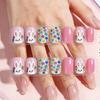 ABS Material Short Square Artificial Nail Featuring Rabbit Patterns And Floral Art For Festive Occasions