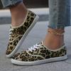 Leopard Print Women's Flat Sneakers | Casual Lace-Up Slip-On Shoes with Round Toe, Soft Fabric Upper, PVC Sole, Ideal for Spring and Summer