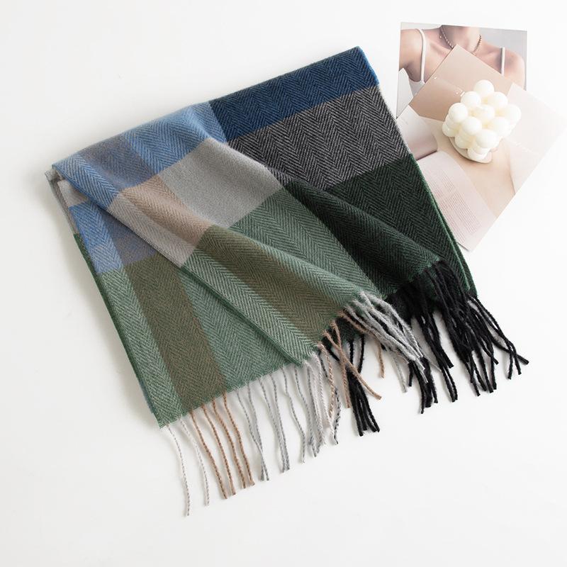 Imitation Cashmere Plaid Scarf for Women Atmosphere Fashionable and Versatile Cold Proof and Warm Scarf Shawl