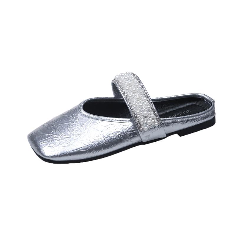 

Модные женские полушлепанцы с квадратным носком, новая осенняя модель 2025 года, мюли со стразами, модные и удобные плоские шлепанцы 35